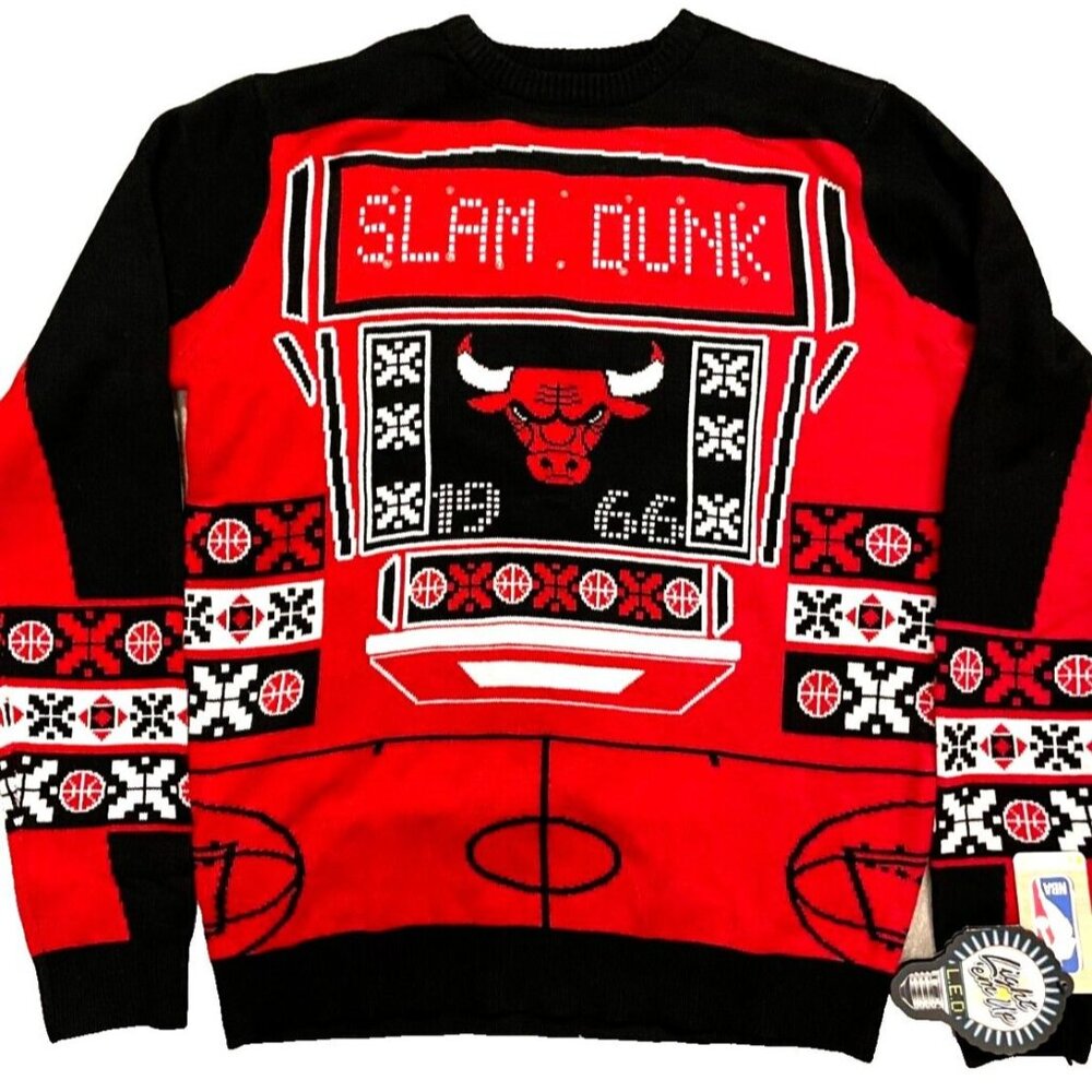 Christmas sweater 1966 Chicago Bulls Slam dunk‎ Light 'em up vintage lights